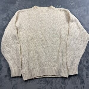 Arrow River Brand Mens VTG Large Sweater Cream Chunky Knit Hand Loomed